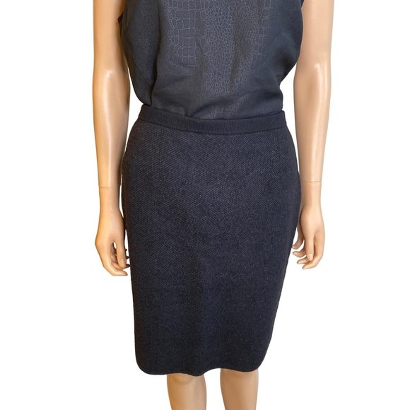 Eileen Fisher Small Charcoal Gray Black Wool Knit Pencil Skirt Herringbone Weave - Picture 3 of 16